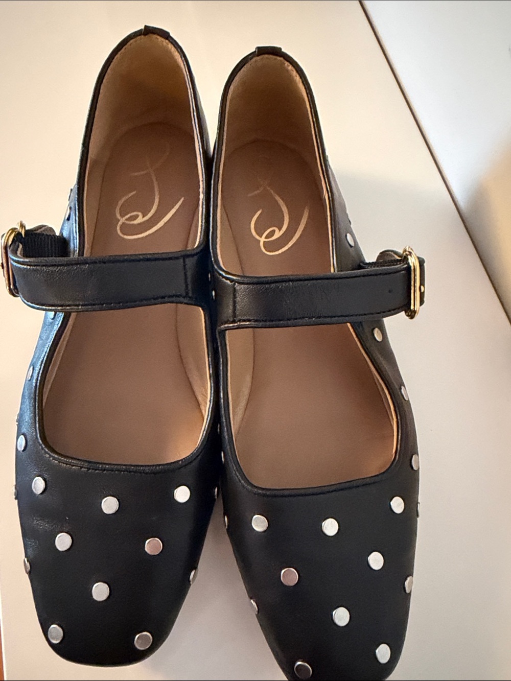 Black Flats with Silver Stud Detail